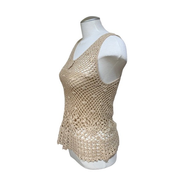 Bohemian Tan Crochet Tank Top Size Small - Picture 3 of 10